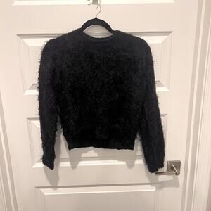 Topshop Black Cropped Fuzzy Textured Sweater | Y2K Indie Grunge Soft Goth | US 6